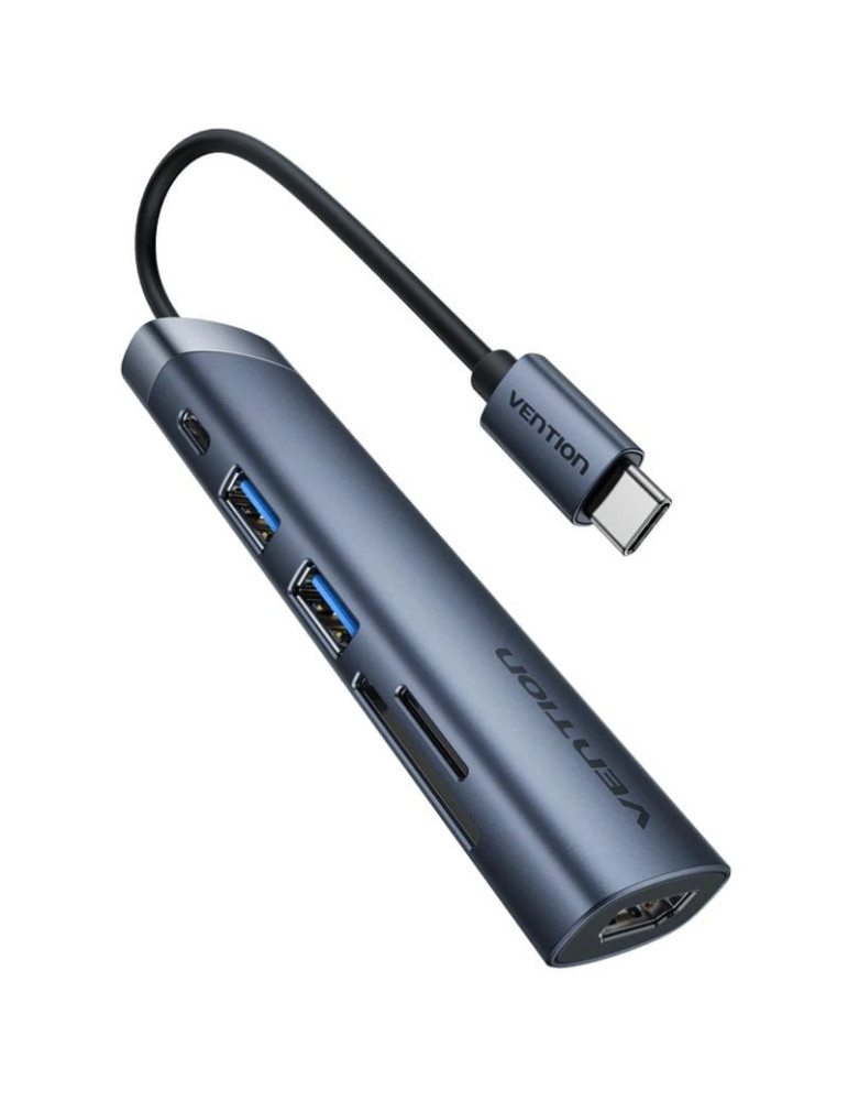 Docking USB Tipo-C Vention THJHB/ 1xHDMI 4K/ 2xUSB/ 1xUSB Tipo-C PD/ Gris