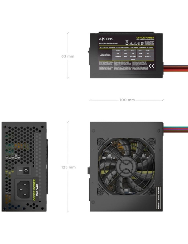 Fuente de Alimentación SFX Aisens ASPC-500SFX-SEOBK/ 500W/ Ventilador 8cm