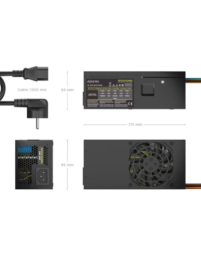 Fuente de Alimentación TFX Aisens ASPC-500TFX-PSEBK/ 500W/ Ventilador 8cm