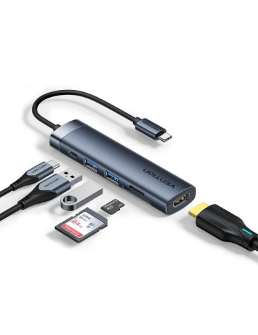 Docking USB Tipo-C Vention THJHB/ 1xHDMI 4K/ 2xUSB/ 1xUSB Tipo-C PD/ Gris 2