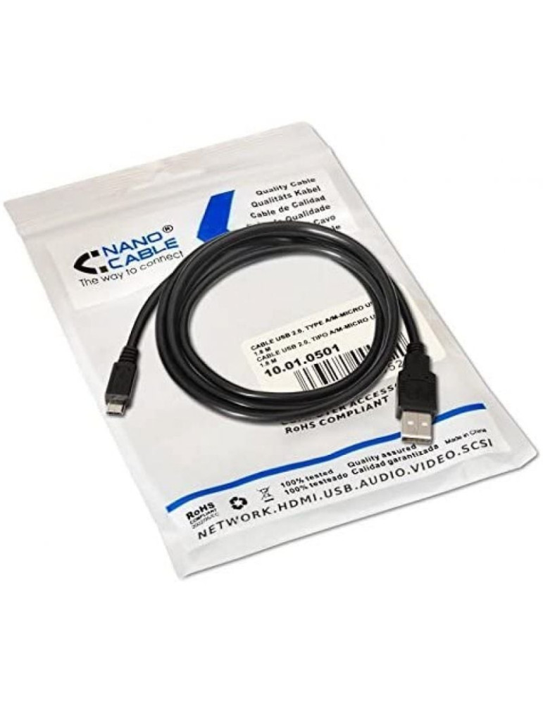 Cable USB 2.0 Nanocable 10.01.0501/ USB Macho - MicroUSB Macho/ 1.8m/ Negro
