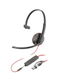 Auricular Poly Blackwire 3215 + Adaptador USB-C/A/ con Micrófono/ Jack 3.5mm/ Negro