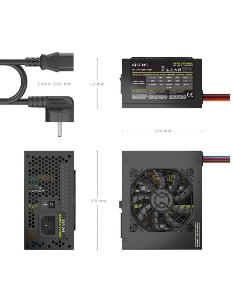 Fuente de Alimentación SFX Aisens ASPC-500SFX-PSEBK/ 500W/ Ventilador 8cm