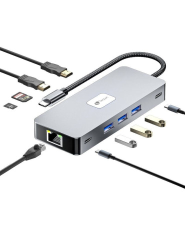 Docking USB Tipo-C Leotec LEDS02/ 3xUSB/ 1xUSB Tipo-C/ 1xUSB Tipo-C PD/ 2xHDMI 4K/ 1xRJ45/ 1xLector Tarjetas SD y MicroSD/ Gris 2