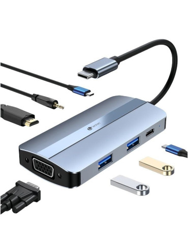 Docking USB Tipo-C Leotec LEDS04/ 2xUSB/ 1xUSB Tipo-C/ 1xUSB Tipo-C PD/ 1xHDMI 4K/ 1xVGA/ 1xAudio/ Azul