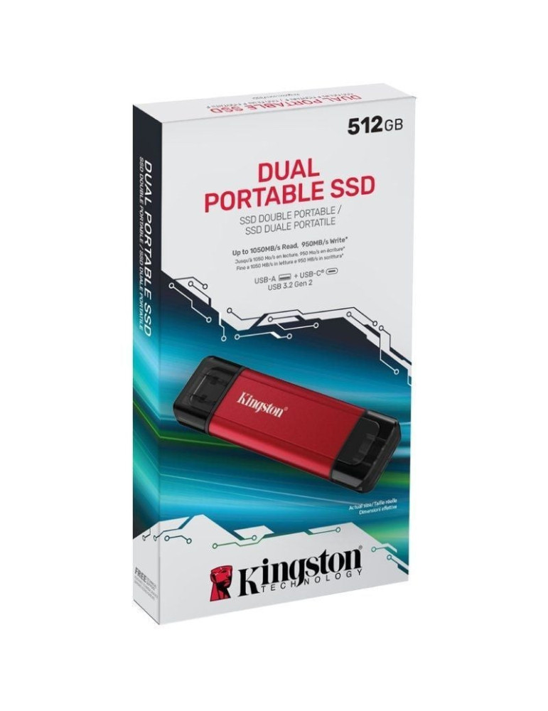 Disco Externo SSD Kingston Dual Portable SSD 512GB/ USB Tipo-C y USB 3.2/ Rojo