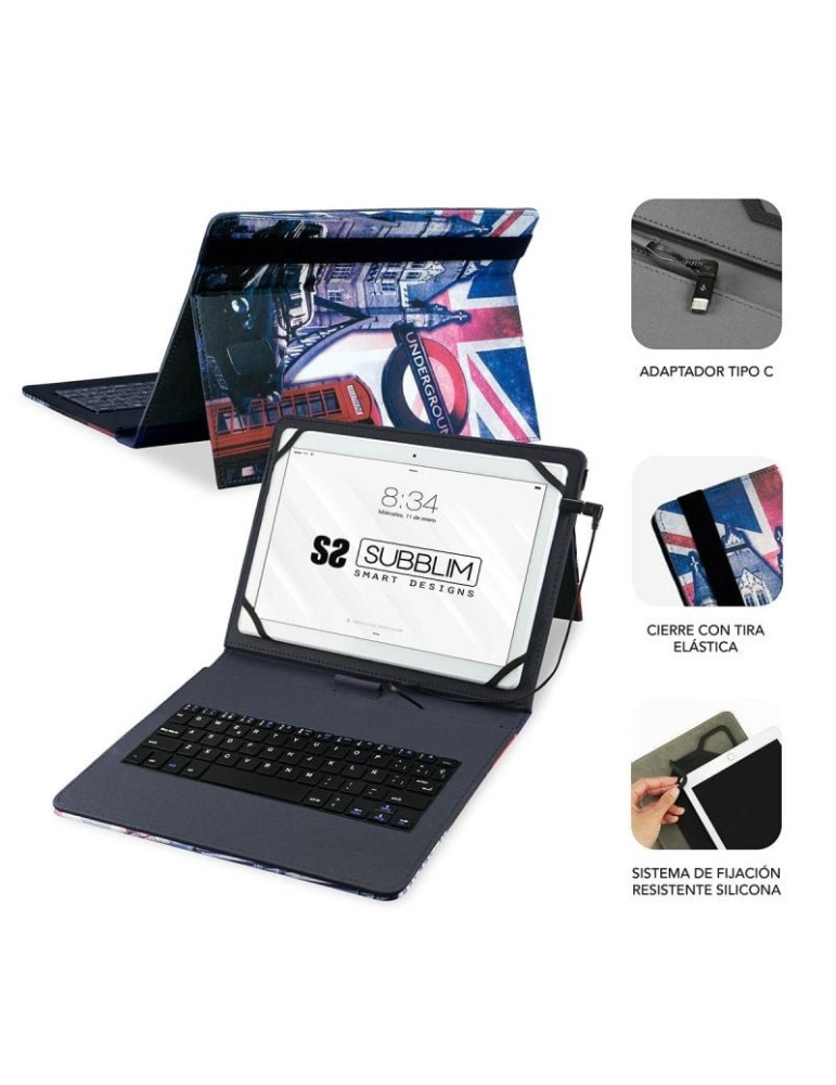 Funda con Teclado Subblim Keytab Pro USB England para Tablets de 10.1"-11"