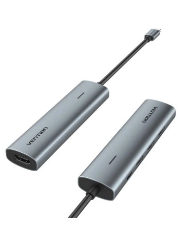 Docking USB Tipo-C Vention TGGHB/ 3xUSB/ 1xHDMI 4K/ 1xUSB Tipo-C PD/ Gris