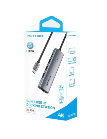 Docking USB Tipo-C Vention TGGHB/ 3xUSB/ 1xHDMI 4K/ 1xUSB Tipo-C PD/ Gris 2