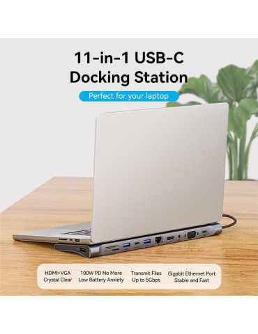 Docking USB Tipo-C Vention THTHC/ 1xHDMI/ 1xVGA/ 3xUSB/ 1xUSB Tipo-C/ 1xUSB Tipo-C PD/ 1xRJ45/ 1xLector Tarjetas SD y MicroSD/ J 2