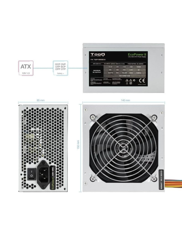 Fuente de Alimentación TooQ TQEP-500SSE-O OEM/ 500W/ Ventilador 12cm