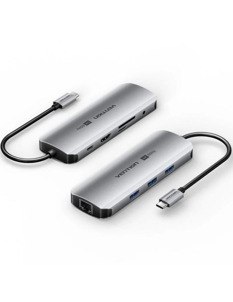 Docking USB Tipo-C Vention TQLHB/ 1xHDMI 4K/ 3xUSB/ 1xUSB Tipo-C PD/ 1xRJ45/ 1xJack 3.5mm/ 1xLector de Tarjetas/ Gris