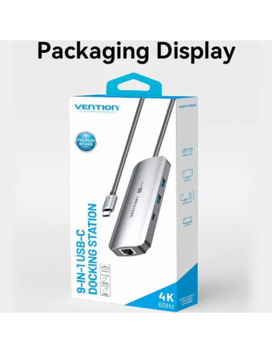 Docking USB Tipo-C Vention TQMHB/ 1xHDMI 4K/ 2xUSB/ 1xUSB Tipo-C/ 1xJack 3.5mm / 1xRJ45/ 1xUSB Tipo-C PD/ 1xLector Tarjetas/ Gri
