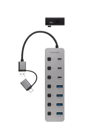 Hub USB + USB Tipo-C Nanocable 10.16.4510/ 4xUSB/ 3xUSB Tipo-C/ 1xUSB Tipo-C PD/ Gris 2