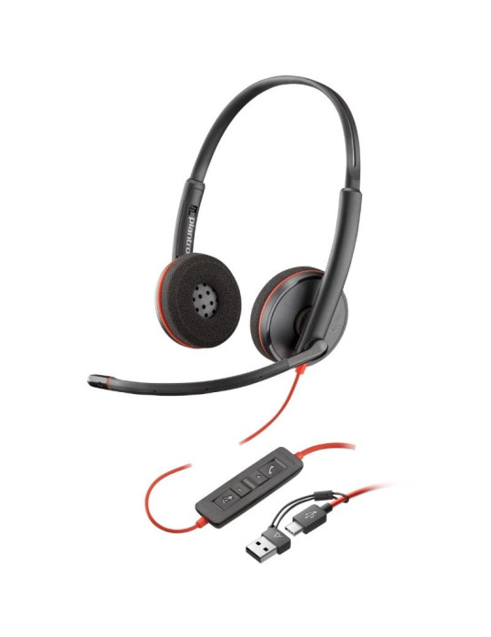 Auriculares Poly Blackwire 3220 + Adaptador USB-C/A/ con Micrófono/ USB Tipo-C/ Negro