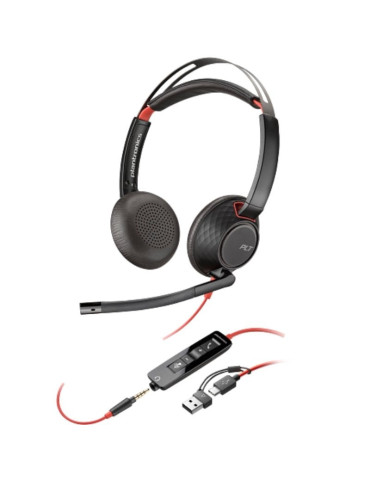 Auriculares Poly Blackwire 5220 + Adaptador USB-C/A/ con Micrófono/ Jack 3.5mm/ Negro