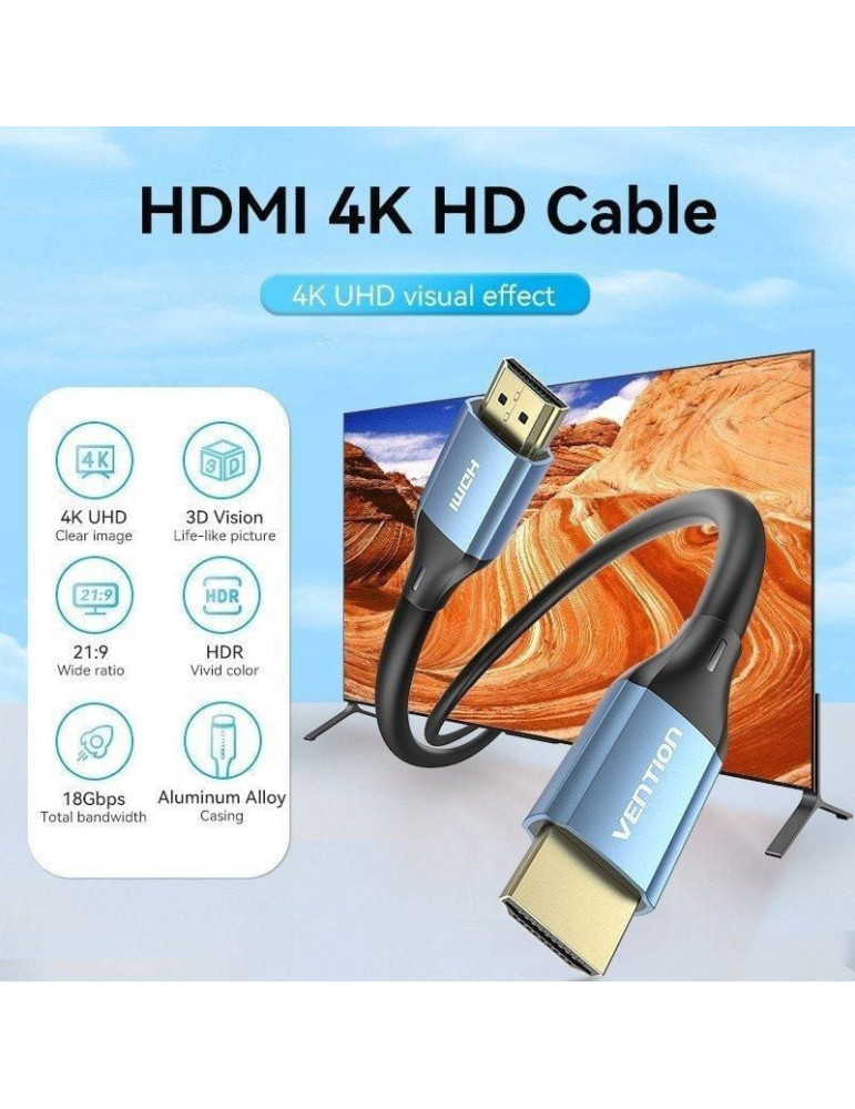 Cable HDMI 2.0 4K Vention ALHSI/ HDMI Macho - HDMI Macho/ 3m/ Azul