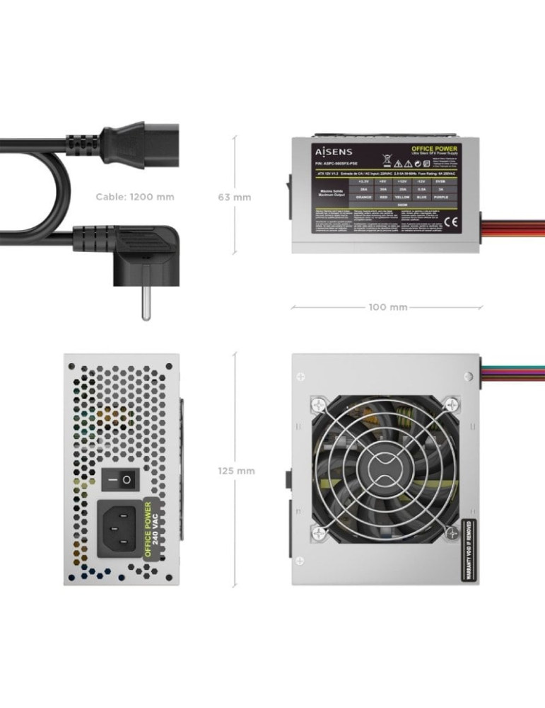 Fuente de Alimentación SFX Aisens ASPC-500SFX-PSE/ 500W/ Ventilador 8cm
