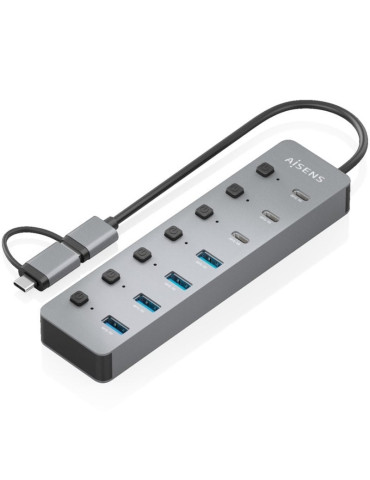 Hub USB Tipo-C + USB 3.1 Aisens ASUC-8P043-GR/ 4xUSB/ 3xUSB Tipo-C/ 1xUSB Tipo-C PD/ Gris 2
