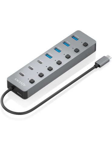 Hub USB Tipo-C 3.2 Aisens ASUC-8P044-GR/ 4xUSB/ 3xUSB Tipo-C/ 1xUSB Tipo-C PD/ Gris