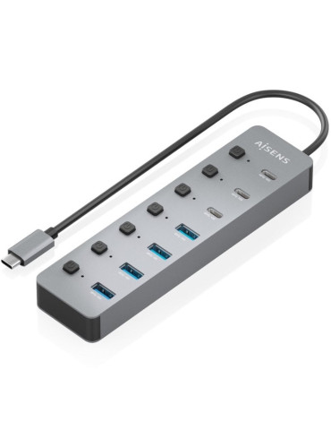 Hub USB Tipo-C 3.2 Aisens ASUC-8P044-GR/ 4xUSB/ 3xUSB Tipo-C/ 1xUSB Tipo-C PD/ Gris 2
