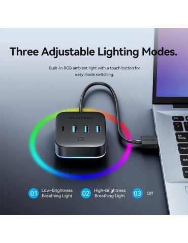 Hub USB 3.0 Vention CHZBD/ 3xUSB/ 1xUSB Tipo-C/ 1xUSB Tipo-C PD 2