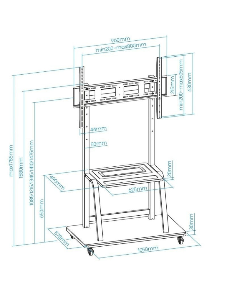 Soporte de Suelo Ajustable con Ruedas TooQ FS20101M-B para TV de 37-100"/ hasta 150kg