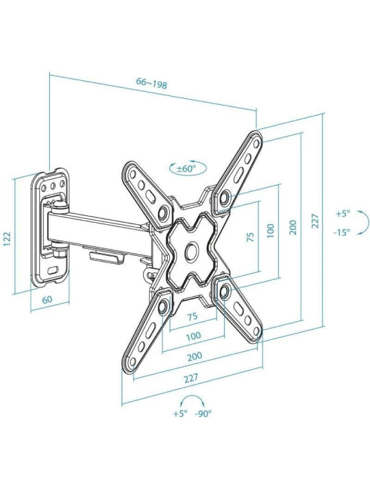 Soporte de Pared Extensible/ Giratorio/ Inclinable TooQ LP1343TN-B para TV de 13-43"/ hasta 20kg