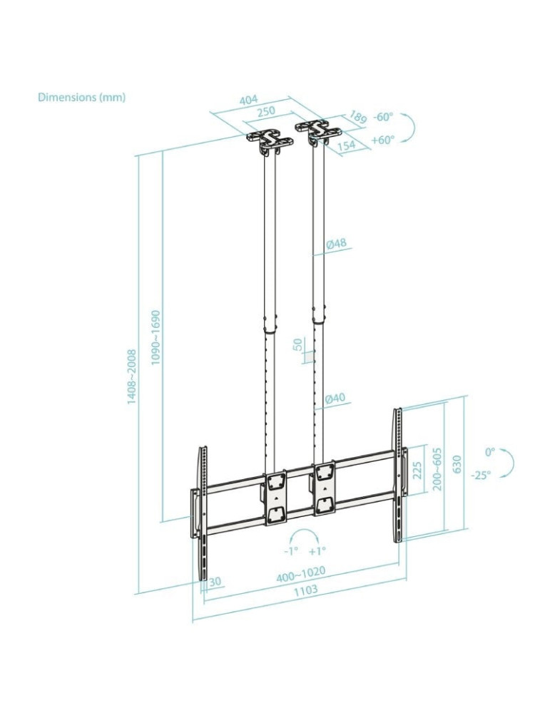 Soporte de Techo Extensible/ Inclinable TooQ LPCE11120TSLI-B para TV de 60-120"/ hasta 120kg