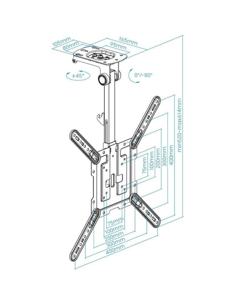 Soporte de Techo Giratorio/ Inclinable TooQ LPCE1123TSLI-B para TV de 23-55"/ hasta 20kg