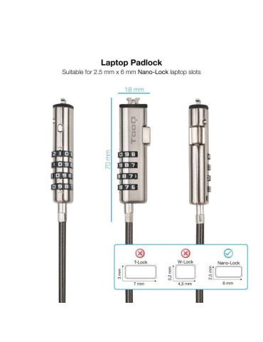Cable de Seguridad Tipo NANO para Portátiles TooQ TQCLKC0035-G/ 1.5m 2
