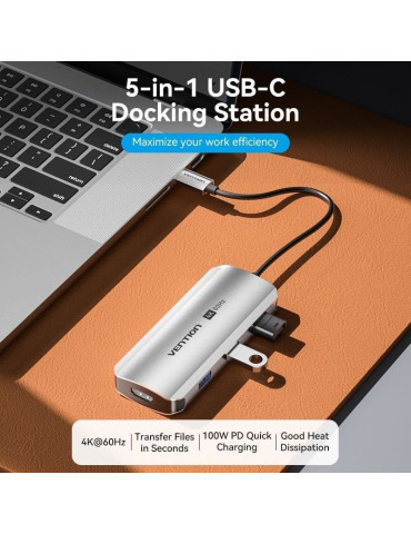 Docking USB Tipo-C Vention TQDHB/ 1xHDMI 4K/ 3xUSB/ 1xUSB Tipo-C PD/ Gris 2