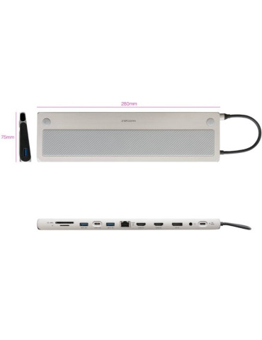 Docking Tipo-C Nanocable 10.16.1012/ 3xUSB/ 1xUSB Tipo-C/ 2xHDMI 4K/ 1xDisplayPort/ 1xRJ45/ 1xLector tarjetas/ 1xJack 3.5/ 1xUSB 2