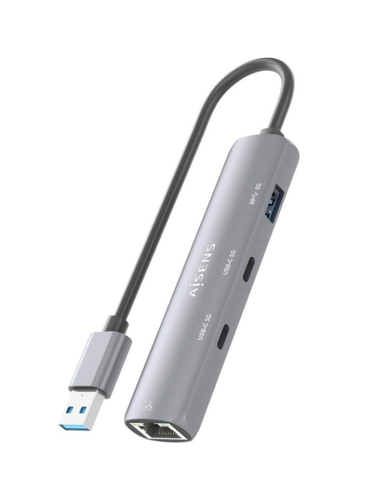 Hub USB Aisens ASUC-4P036-GR/ 2xUSB Tipo-C/ 1xUSB/ 1xRJ45/ Gris