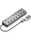 Hub USB Tipo-C + USB 3.1 Aisens ASUC-8P043-GR/ 4xUSB/ 3xUSB Tipo-C/ 1xUSB Tipo-C PD/ Gris