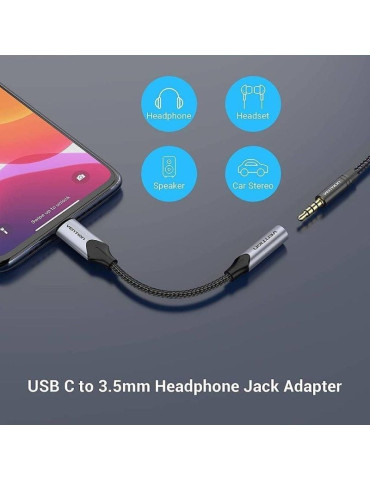 Adaptador Audio Vention BGMHA/ Jack 3.5 Hembra - USB Tipo-C Macho/ 10cm/ Gris 2