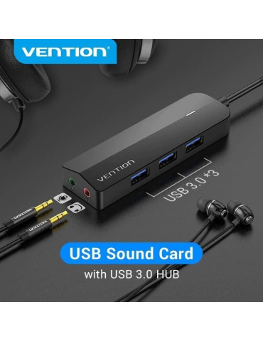 Hub USB 3.0 con Tarjeta de Sonido Vention CHIBB/ 3xUSB/ 1xMicroUSB PD 2