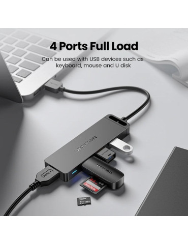 Hub USB 3.0 Vention CHLBB-SCB2/ 4xUSB/ 1xUSB Tipo-C PD 2