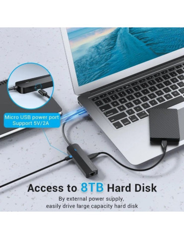 Hub USB 2.0 Vention CHPBB/ 3xUSB/ 1xMicro USB PD/ 1xRJ45 2