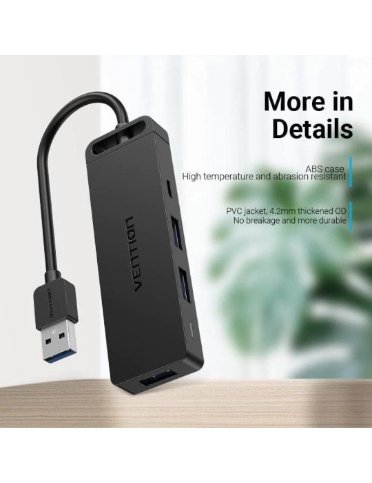 Hub USB 3.0 Vention CHVBB/ 3xUSB/ 1xMicroUSB PD/ 1xLector Tarjetas