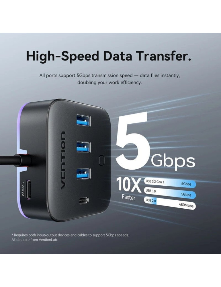 Hub USB 3.0 Vention CHZBD/ 3xUSB/ 1xUSB Tipo-C/ 1xUSB Tipo-C PD