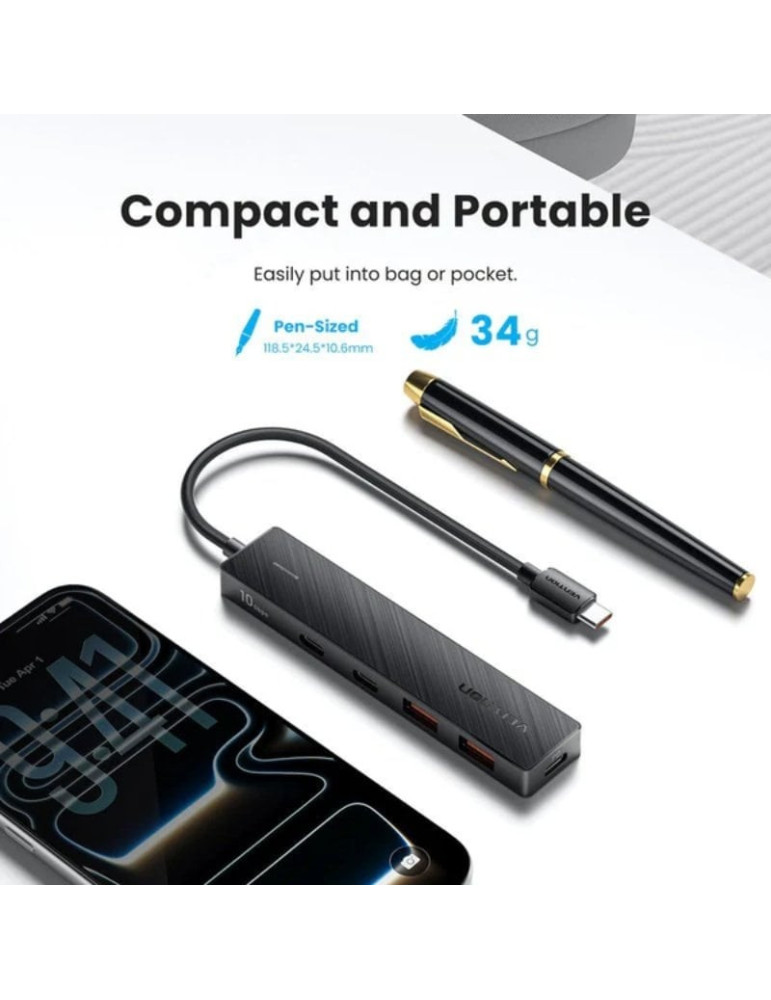 Hub USB Tipo-C 3.2 Vention CKDBB/ 2xUSB/ 2xUSB Tipo-C/ 1xUSB Tipo-C PD