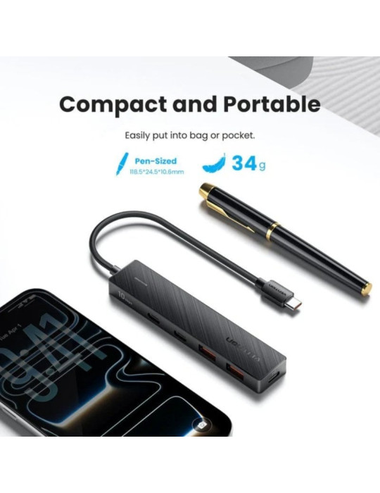 Hub USB Tipo-C 3.2 Vention CKDBB/ 2xUSB/ 2xUSB Tipo-C/ 1xUSB Tipo-C PD
