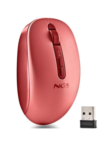 Ratón Ergonómico Inalámbrico NGS Fog Dual FOGDUALRED Silencioso/ Hasta 1600 DPI/ Rojo