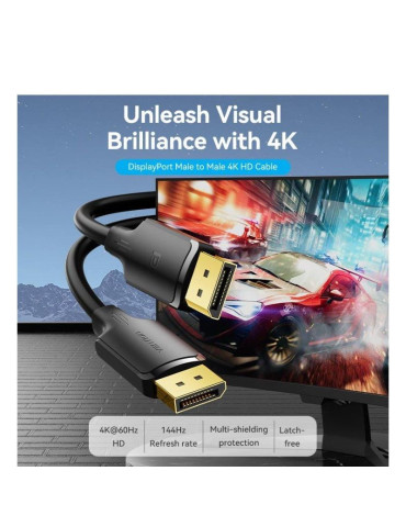 Cable Conversor Vention HAKBH/ DisplayPort Macho - DisplayPort 4K Macho/ 2m/ Negro 2