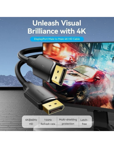 Cable DisplayPort 1.2 4K Vention HAKBL/ DisplayPort Macho - DisplayPort Macho/ 10m/ Negro 2