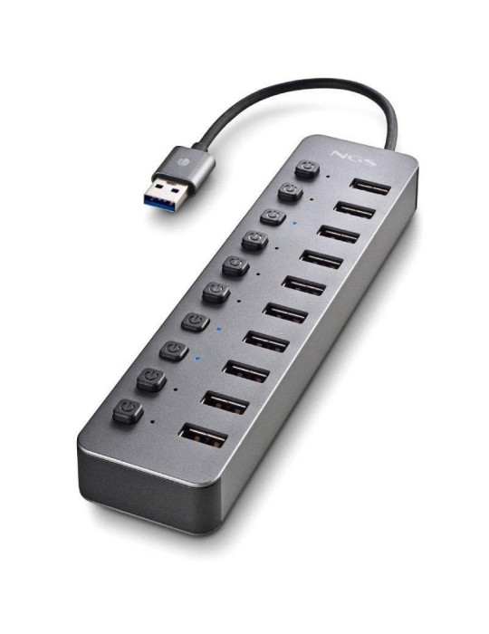 Hub USB NGS IHUB10/ 10xUSB 3.0/ Gris