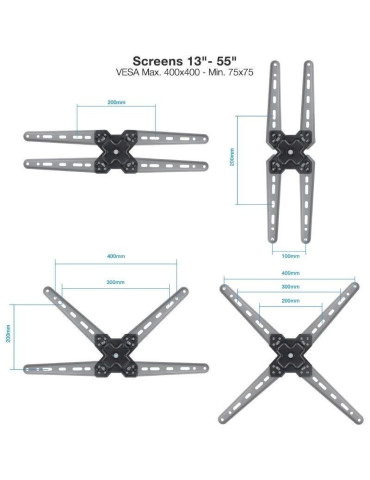 Soporte de Pared Extensible/ Giratorio/ Inclinable TooQ LP1355TN-B para TV de 13-55"/ hasta 25kg 2
