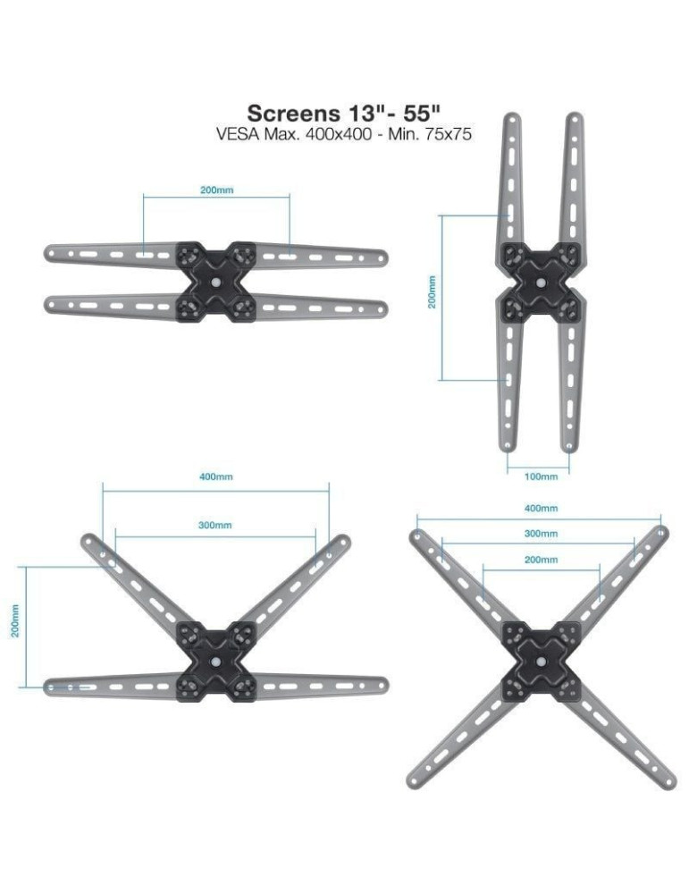 Soporte de Pared Extensible/ Giratorio/ Inclinable TooQ LP1355TN-B para TV de 13-55"/ hasta 25kg