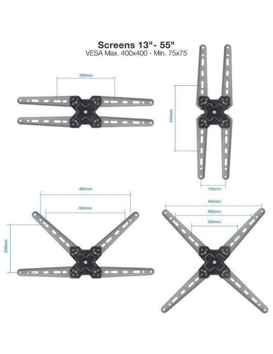 Soporte de Pared Extensible/ Giratorio/ Inclinable TooQ LP1355TN-B para TV de 13-55"/ hasta 25kg
